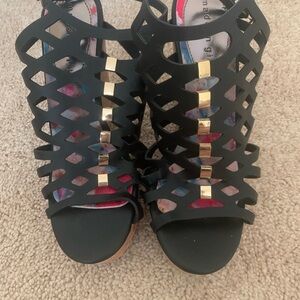 Madden Girl Black Sandals with Gold Accents